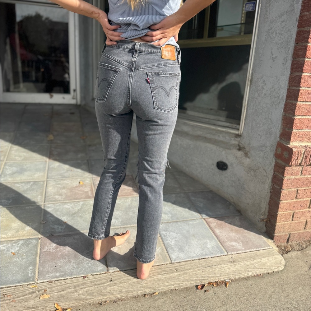 Levi's Premium 501 Washed Black Button Fly Distressed Skinny Jeans 26/28 - Picture 6 of 15